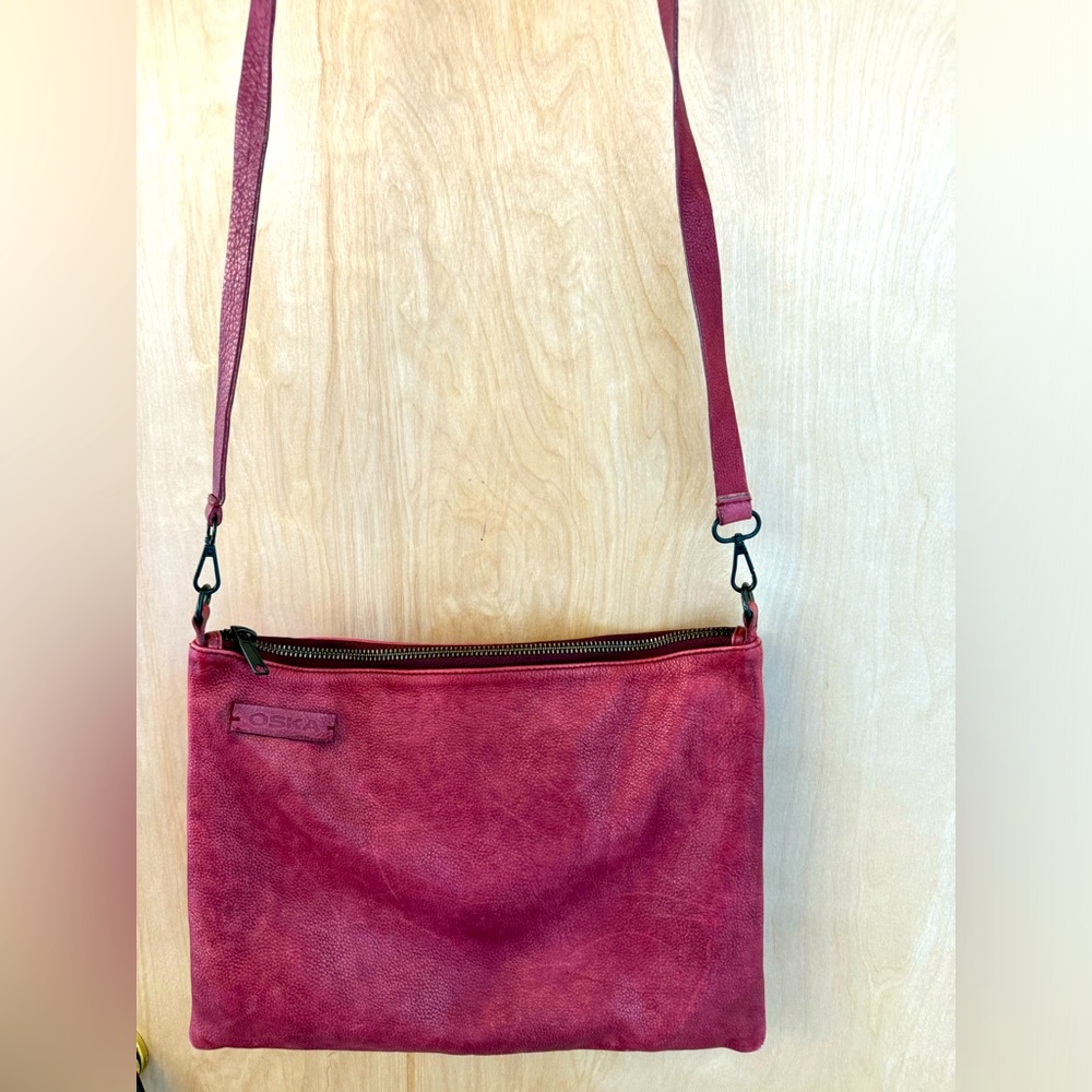 Oska Red Leather Crossbody Envelope Bag